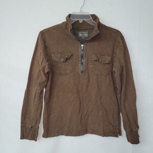Converse One Star Mens Brown Cotton Quarter Zip‎ Pocket Shirt Medium